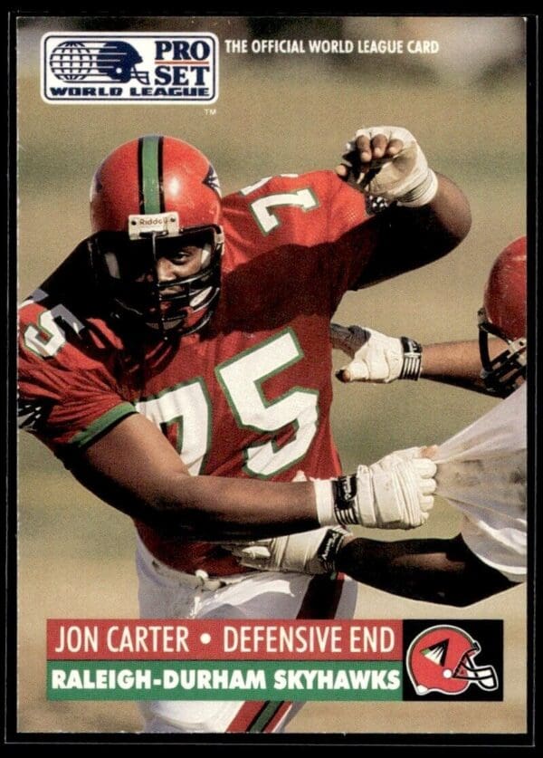 1991 Pro Set WLAF World Bowl Combo Raleigh-Durham Skyhawks #25 Jon Carter