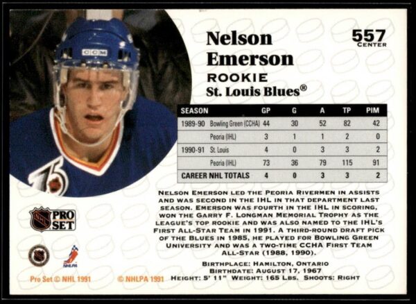 1991 Pro Set St. Louis Blues #557 Nelson Emerson