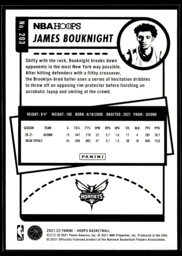 2021 NBA Hoops Charlotte Hornets #203 James Bouknight RC Rookie