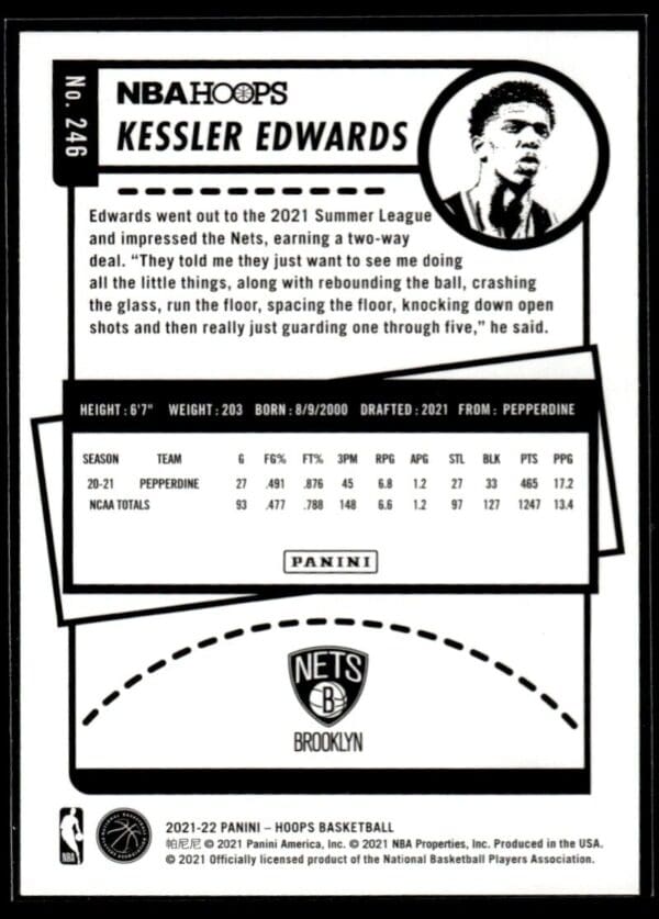 2021 NBA Hoops Brooklyn Nets #246 Kessler Edwards RC Rookie