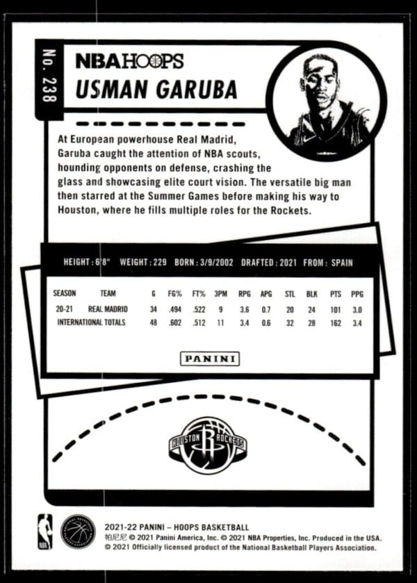 2021 NBA Hoops Houston Rockets #238 Usman Garuba RC Rookie