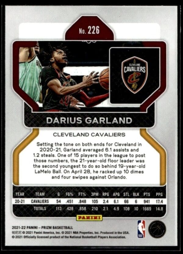 _10 2021-22 Panini Prizm Darius Garland Cleveland Cavaliers #226