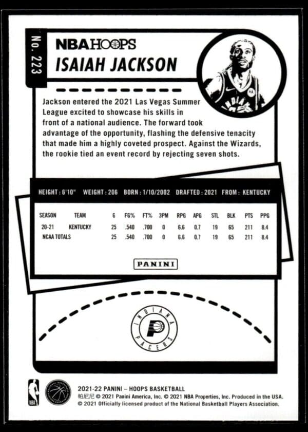 2021 NBA Hoops Indiana Pacers #223 Isaiah Jackson RC Rookie