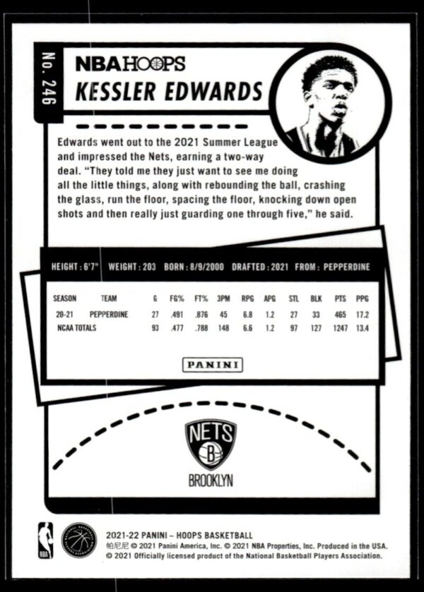 _10 2021 NBA Hoops Brooklyn Nets #246 Kessler Edwards RC Rookie