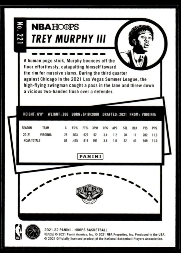 2021 NBA Hoops New Orleans Pelicans #221 Trey Murphy III RC Rookie