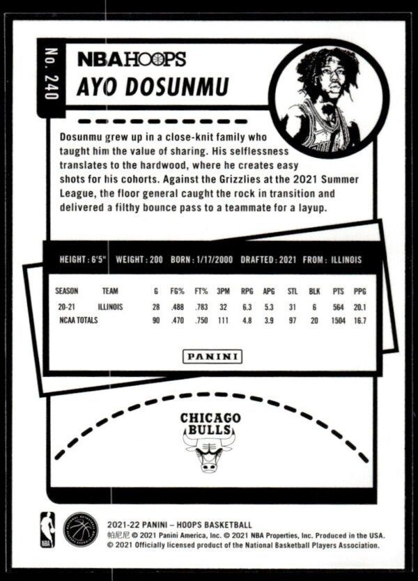 2021 NBA Hoops Chicago Bulls #240 Ayo Dosunmu RC Rookie