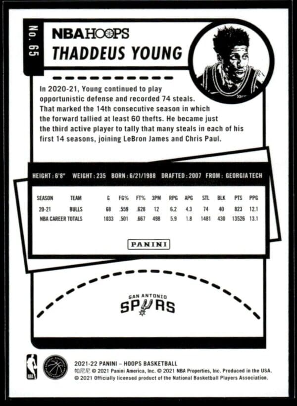 2021 NBA Hoops San Antonio Spurs #65 Thaddeus Young