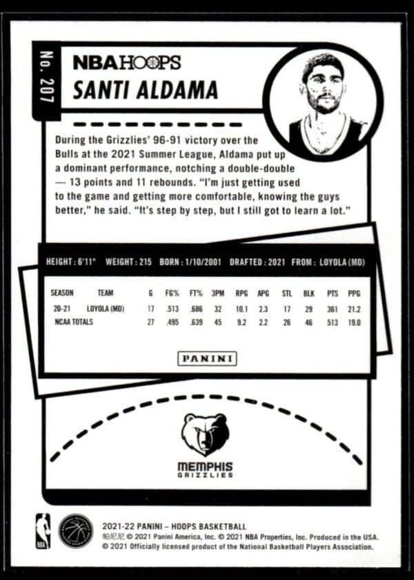 2021 NBA Hoops Memphis Grizzlies #207 Santi Aldama RC Rookie