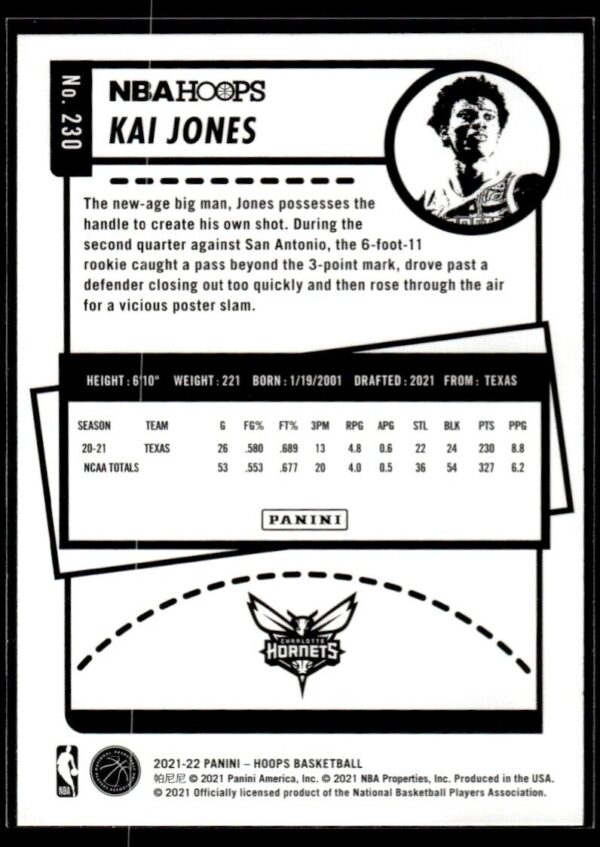 _10 2021 NBA Hoops Charlotte Hornets #230 Kai Jones RC Rookie
