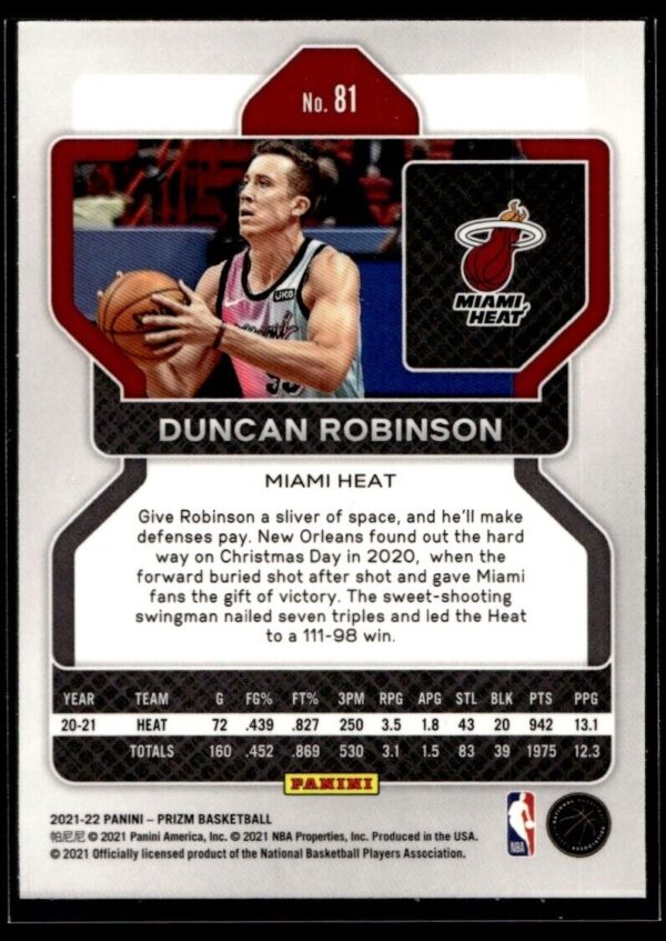 2021 Panini Prizm Miami Heat #81 Duncan Robinson