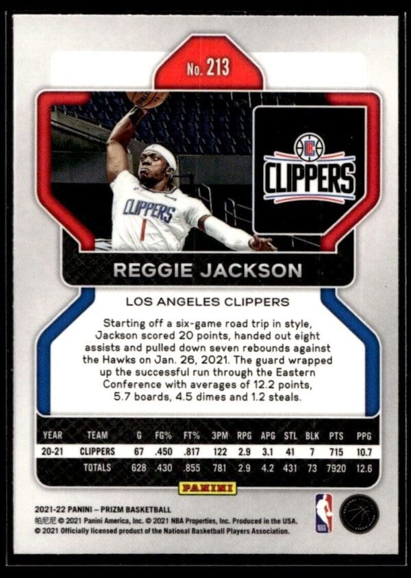 2021 Panini Prizm Los Angeles Clippers #213 Reggie Jackson
