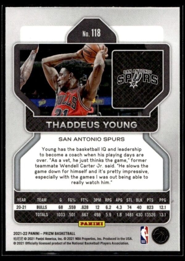 2021 Panini Prizm San Antonio Spurs #118 Thaddeus Young