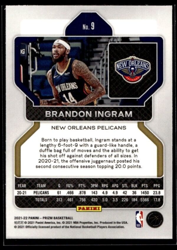 2021 Panini Prizm New Orleans Pelicans #9 Brandon Ingram