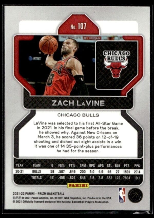 2021 Panini Prizm Chicago Bulls #107 Zach LaVine