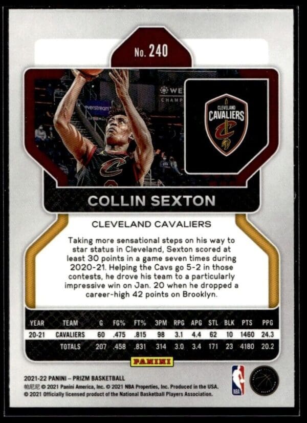 _10 2021 Panini Prizm Cleveland Cavaliers #240 Collin Sexton