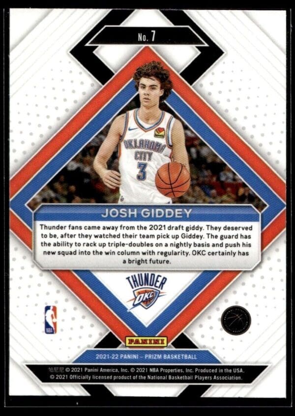 _10 2021 Panini Prizm Emergent Oklahoma City Thunder #7 Josh Giddey RC Rookie