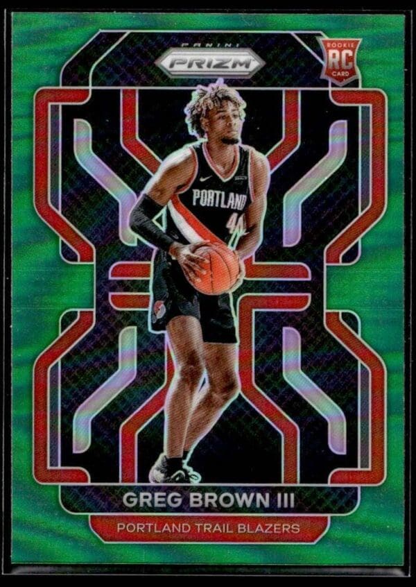 _10 2021 Panini Prizm Portland Trail Blazers #291 Greg Brown III RC Rookie Green