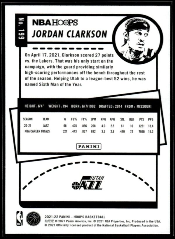 2021 NBA Hoops Utah Jazz #199 Jordan Clarkson