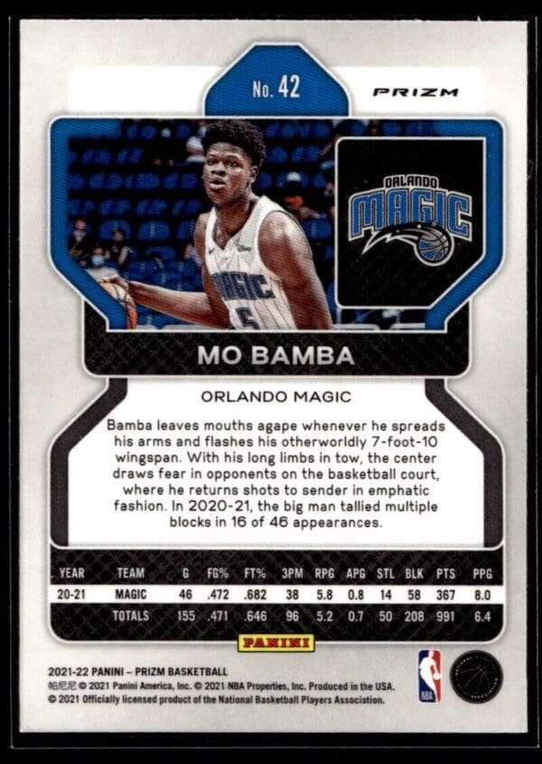 2021 Panini Prizm Cracked Ice Orlando Magic #42 Mo Bamba