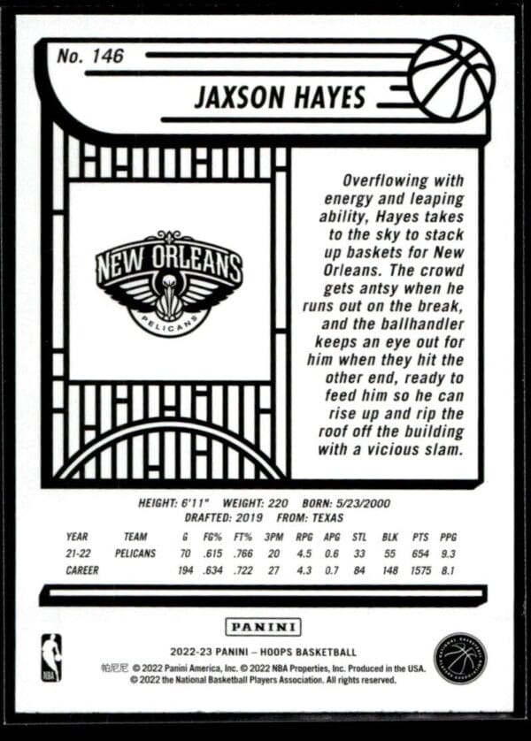 _10 2022 Hoops New Orleans Pelicans #146 Jaxson Hayes