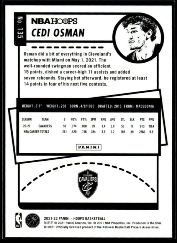 2021 NBA Hoops Cleveland Cavaliers #135 Cedi Osman
