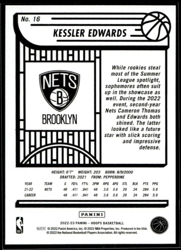 2022 Hoops Brooklyn Nets #16 Kessler Edwards