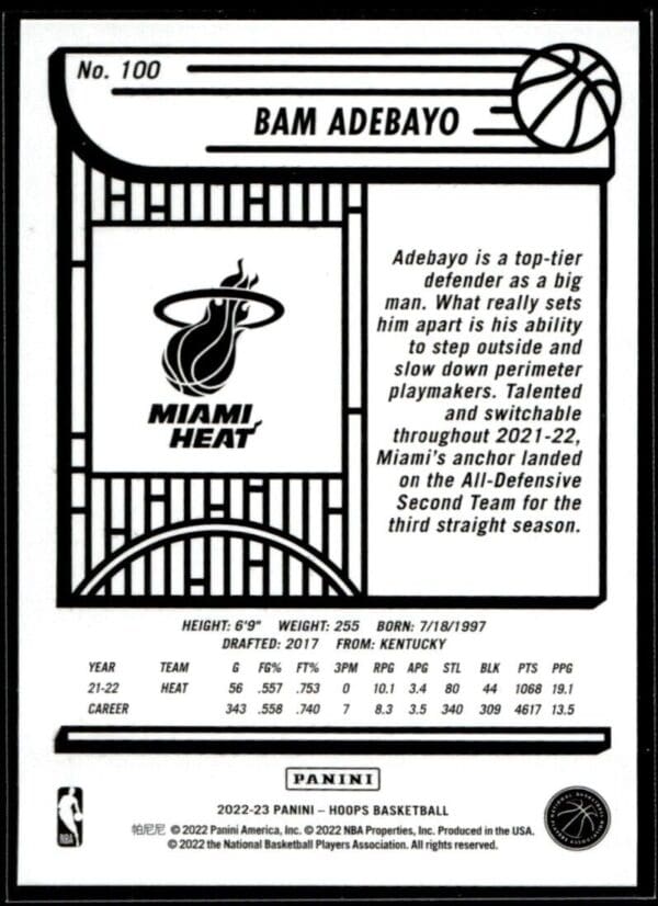 2022 Hoops Miami Heat #100 Bam Adebayo