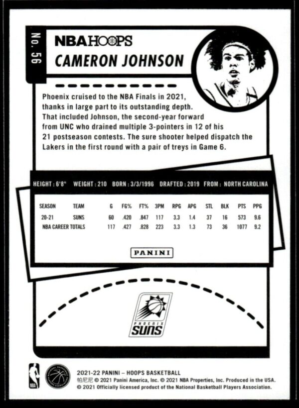 2021 NBA Hoops Phoenix Suns #56 Cameron Johnson