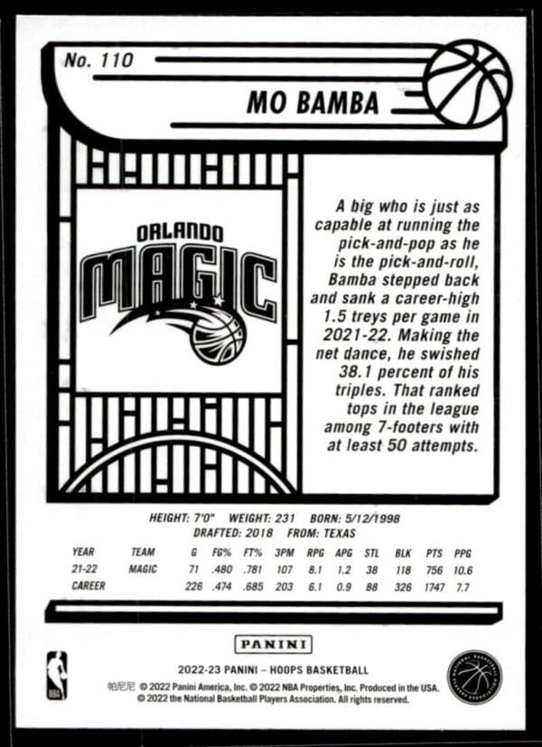 2022 Hoops Orlando Magic #110 Mo Bamba