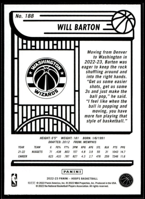 _10 2022 Hoops Washington Wizards #188 Will Barton