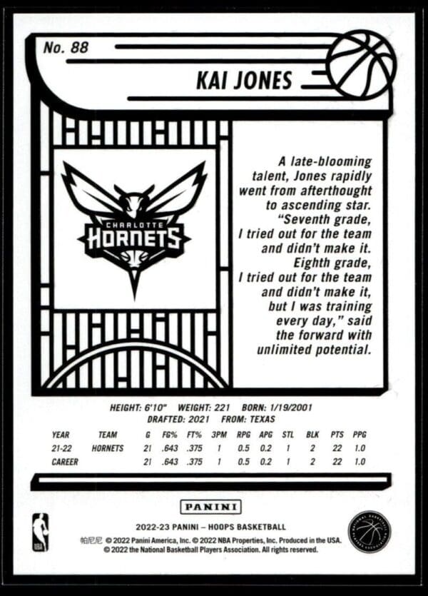 _10 2022 Hoops Charlotte Hornets #88 Kai Jones
