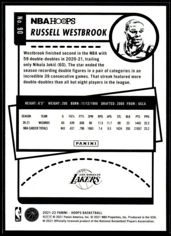 2021 NBA Hoops Los Angeles Lakers #90 Russell Westbrook