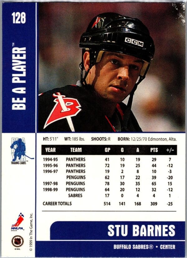 1999 Be a Player Memorabilia Buffalo Sabres #128 Stu Barnes