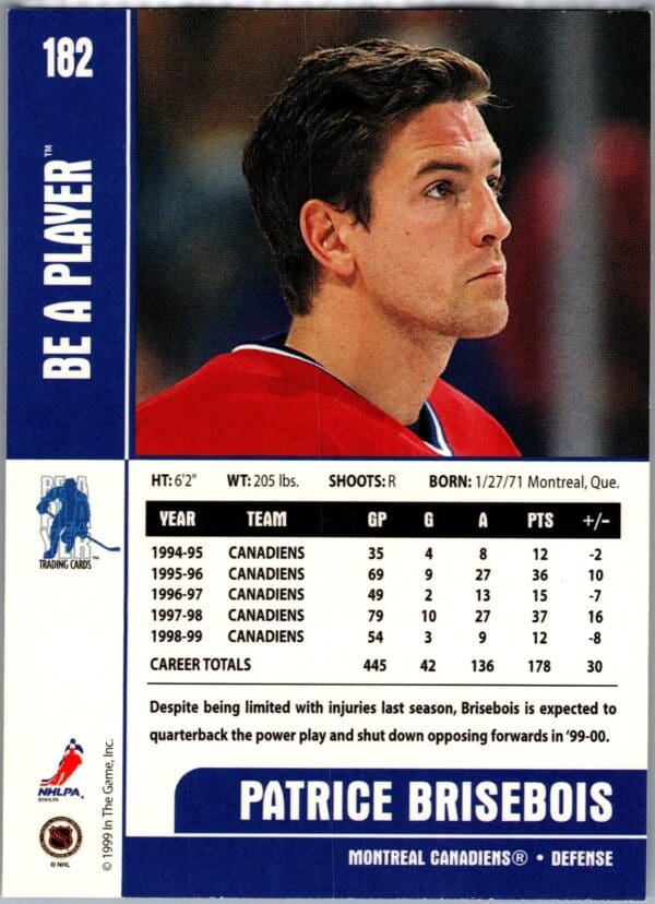 1999 Be a Player Memorabilia Montreal Canadiens #182 Patrice Brisebois
