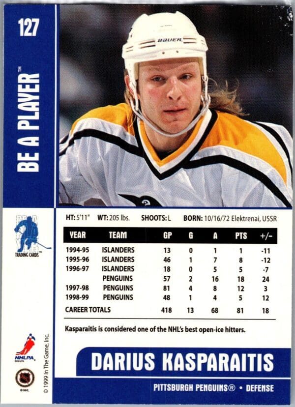 1999 Be a Player Memorabilia Pittsburgh Penguins #127 Darius Kasparaitis