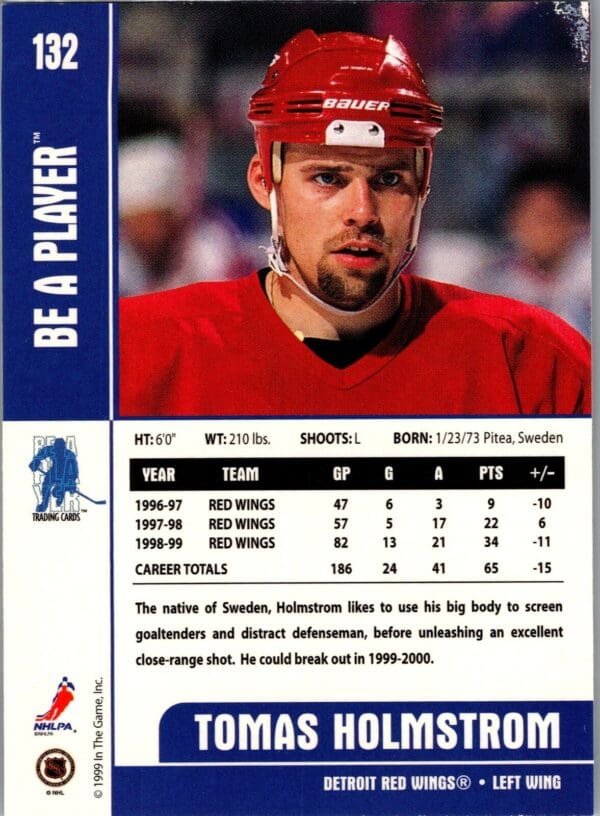 1999 Be a Player Memorabilia Detroit Red Wings #132 Tomas Holmstrom