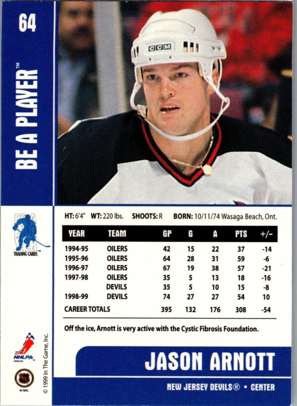 _10 1999 Be a Player Memorabilia New Jersey Devils #64 Jason Arnott