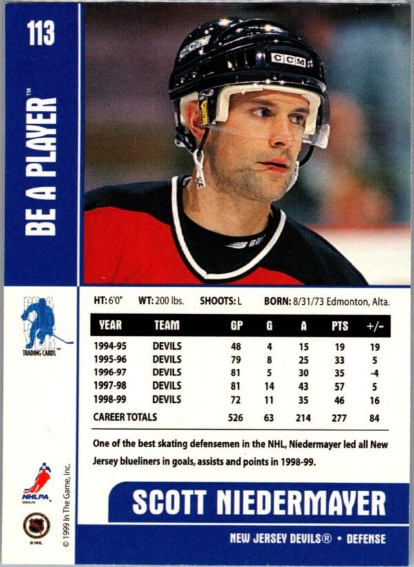 1999 Be a Player Memorabilia New Jersey Devils #113 Scott Niedermayer
