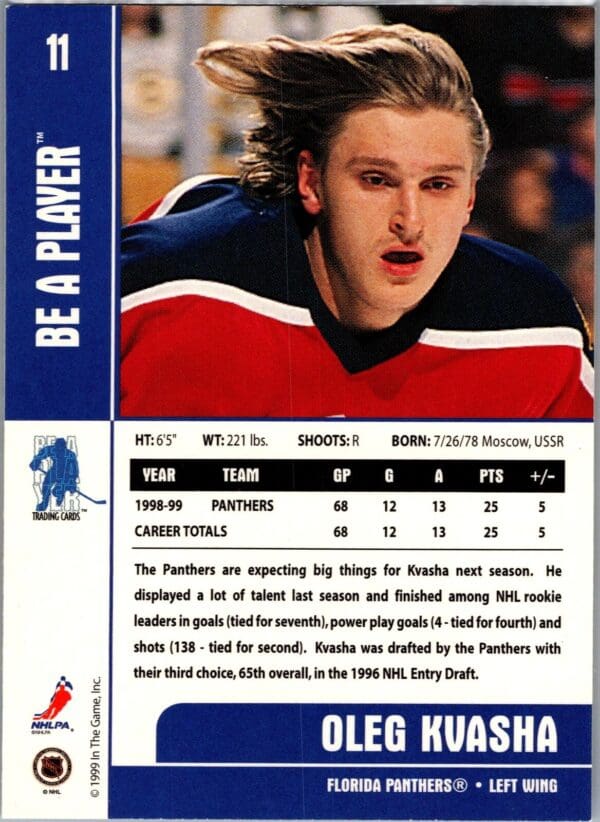 1999 Be a Player Memorabilia Florida Panthers #11 Oleg Kvasha
