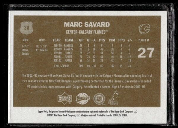 _10 2002 Upper Deck Vintage Calgary Flames #38 Marc Savard