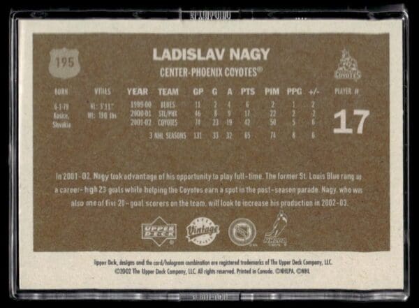 2002 Upper Deck Vintage Phoenix Coyotes #195 Ladislav Nagy