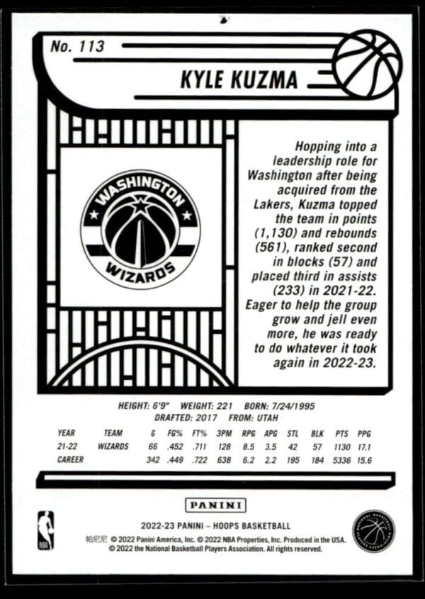 2022 Hoops Washington Wizards #113 Kyle Kuzma