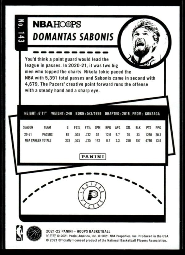 2021 NBA Hoops Indiana Pacers #143 Domantas Sabonis
