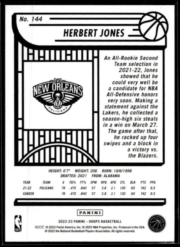2022 Hoops New Orleans Pelicans #144 Herbert Jones