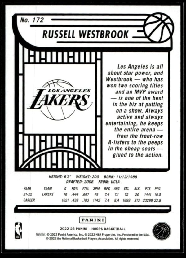 _10 2022 Hoops Los Angeles Lakers #172 Russell Westbrook