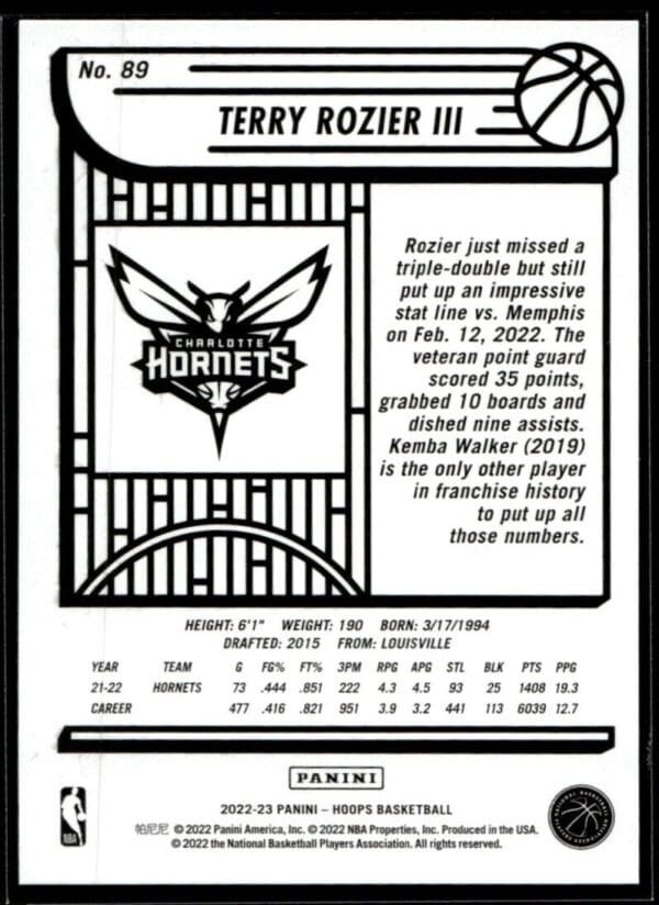 2022 Hoops Charlotte Hornets #89 Terry Rozier III