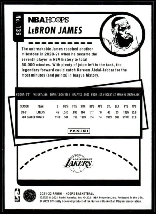 2021 NBA Hoops Los Angeles Lakers #136 LeBron James