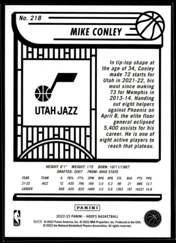 2022 Hoops Utah Jazz #218 Mike Conley