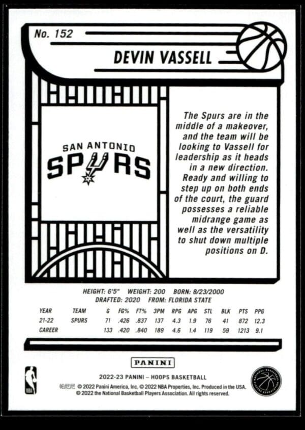 _10 2022 Hoops San Antonio Spurs #152 Devin Vassell