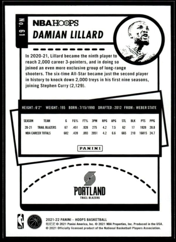 2021 NBA Hoops Portland Trail Blazers #61 Damian Lillard
